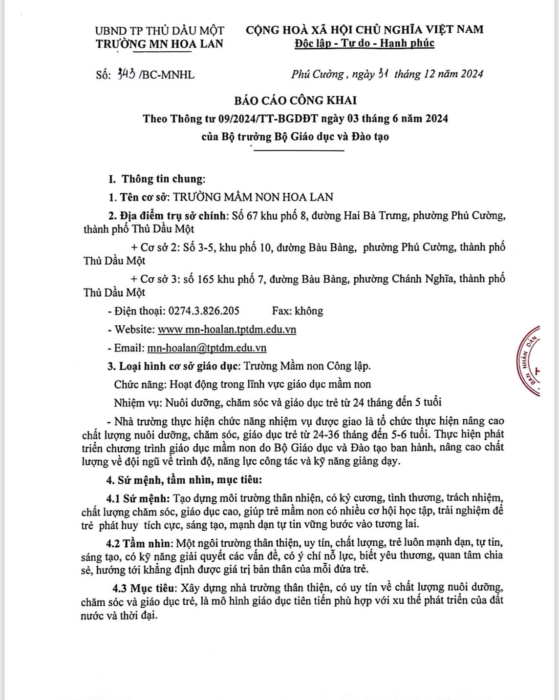 BÁO CÁO CÔNG KHAI THÁNG 12 2024